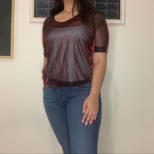 Red Metallic Sheer Top